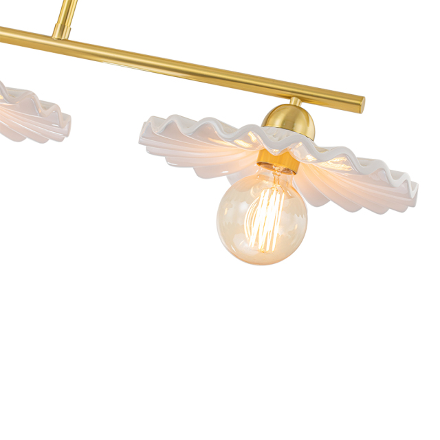 3-Light Glam Modern Linear Design Island Chandelier in Aged Brass Ceramic Gloss Hanging Light for Dining Room Home Office