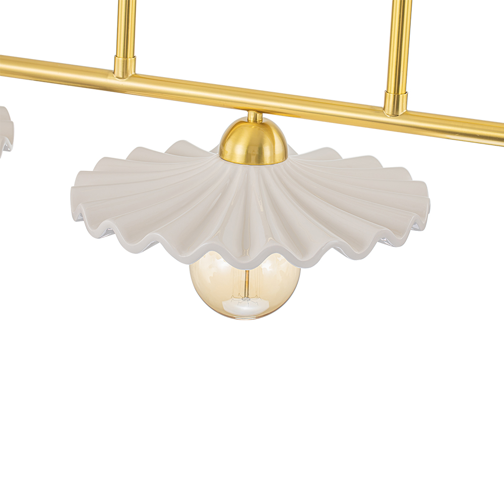 3-Light Glam Modern Linear Design Island Chandelier in Aged Brass Ceramic Gloss Hanging Light for Dining Room Home Office