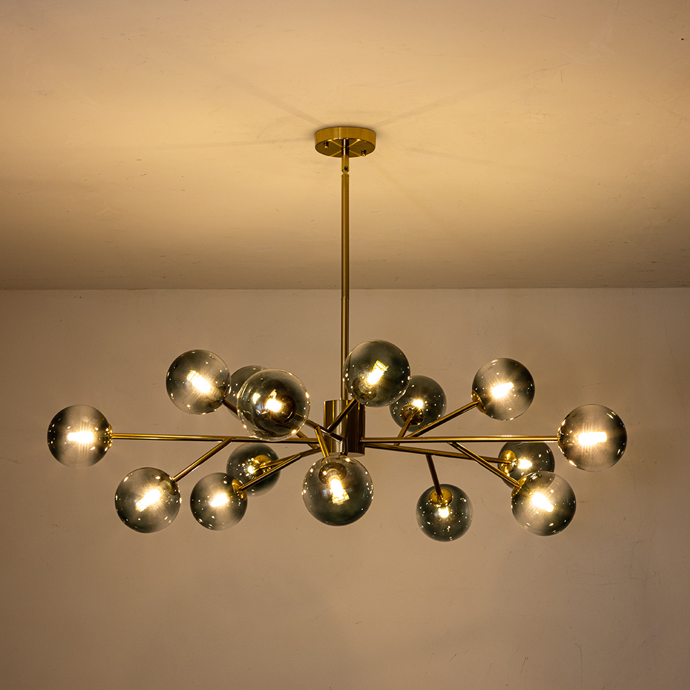 15-Light Glam Modern Mid-century Branching Sputnik Blue Glass Globes Chandelier for Living Room/ Dining Room/ Bedroom