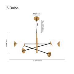 Mid Century Modern 6-Light Sputnik Chandelier in Brass with Globe Shade for Living Room Dining Room