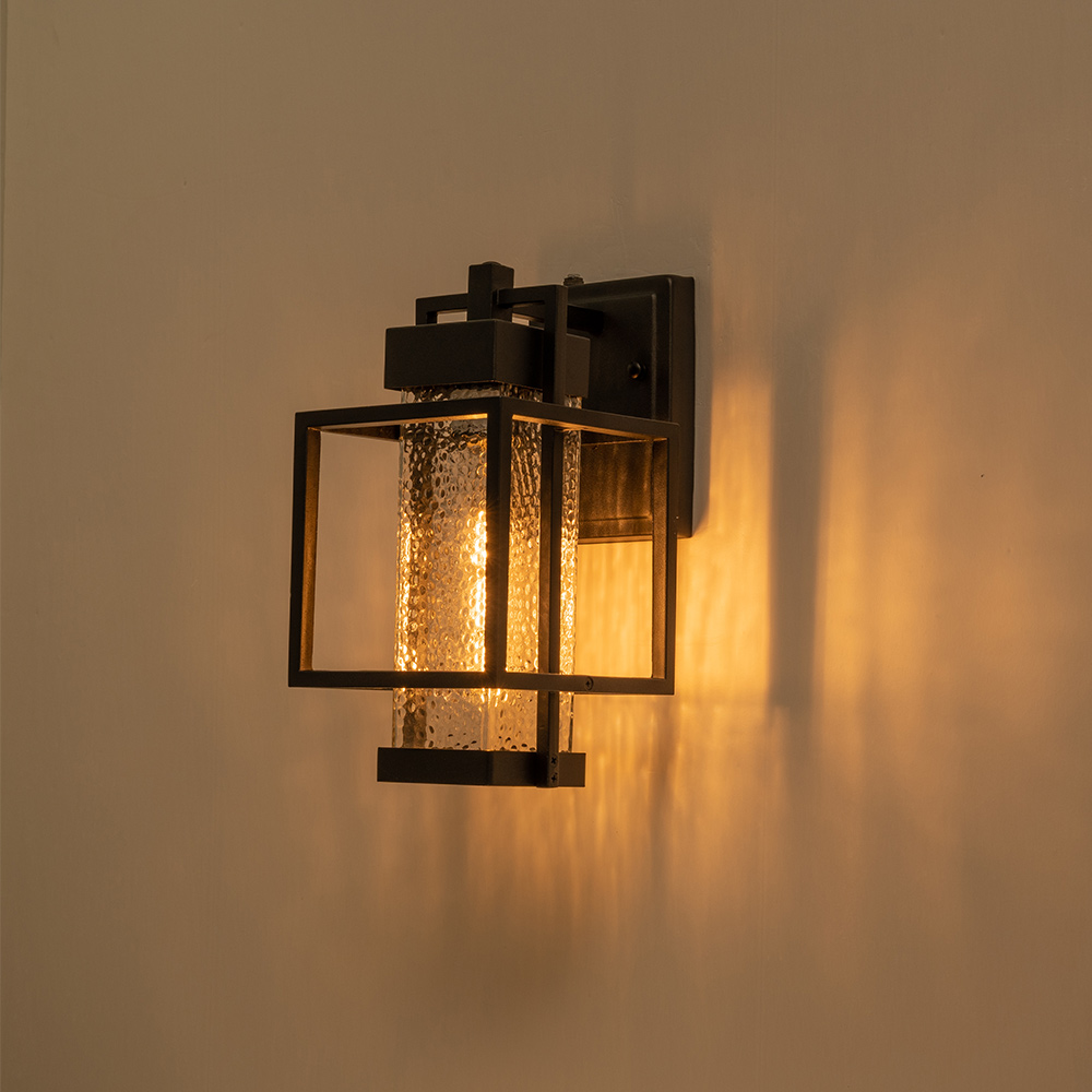 IP23 Outdoor Hammer Cage Glass Wall Sconce Waterproof Indoor Porch Light Fixture in Modern Style