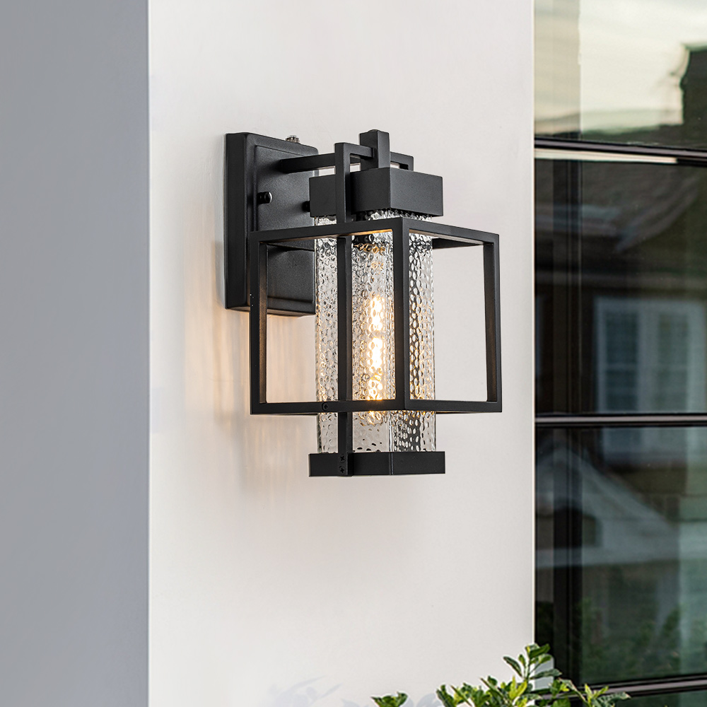 IP23 Outdoor Hammer Cage Glass Wall Sconce Waterproof Indoor Porch Light Fixture in Modern Style