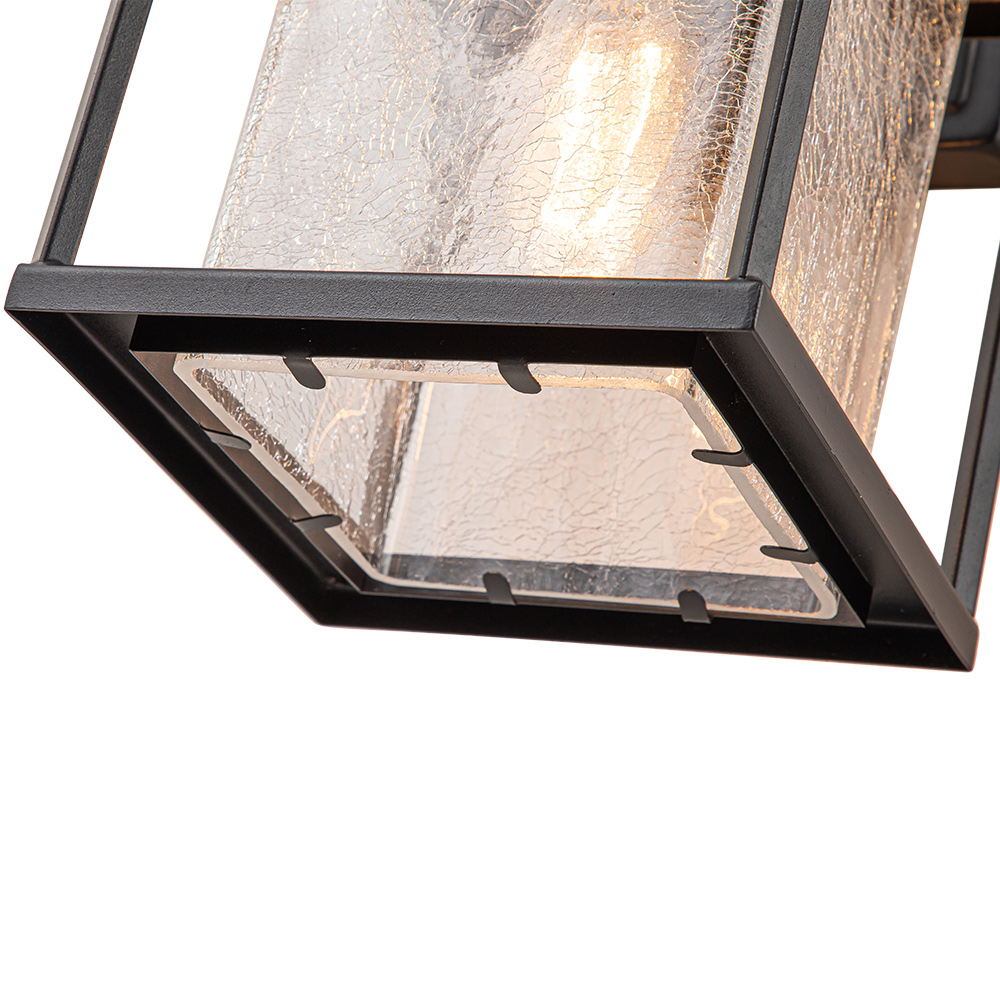 IP23 Outdoor Lantern Crackle Glass Shade Wall Sconce Waterproof Indoor Porch Light Fixture in Modern Style