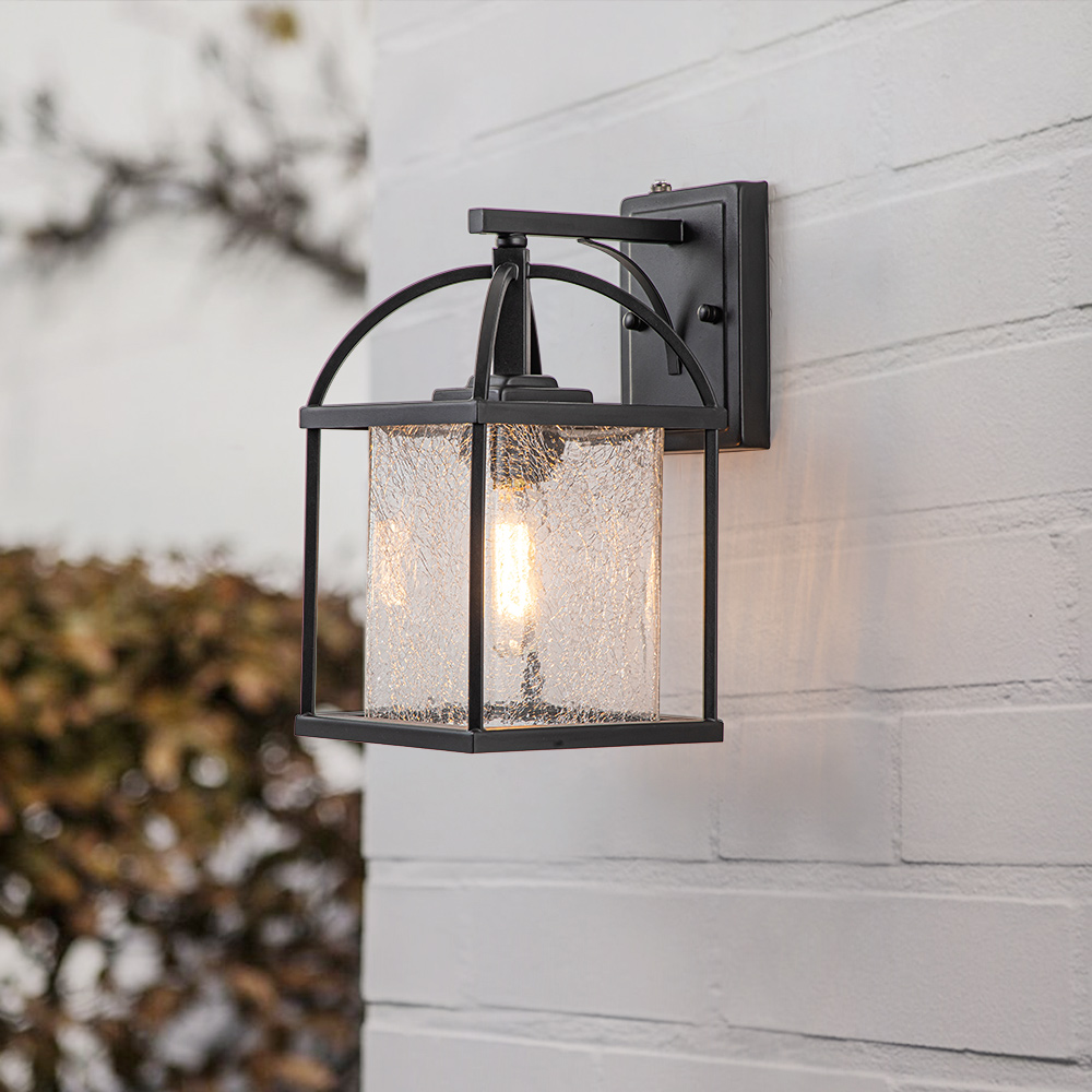 IP23 Outdoor Lantern Crackle Glass Shade Wall Sconce Waterproof Indoor  Porch Light Fixture in Modern Style