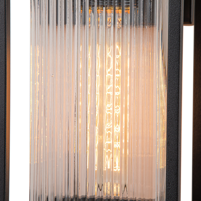 IP23 Outdoor Lantern Striped Glass Shade Wall Sconce Waterproof Indoor Porch Light Fixture in Modern Style