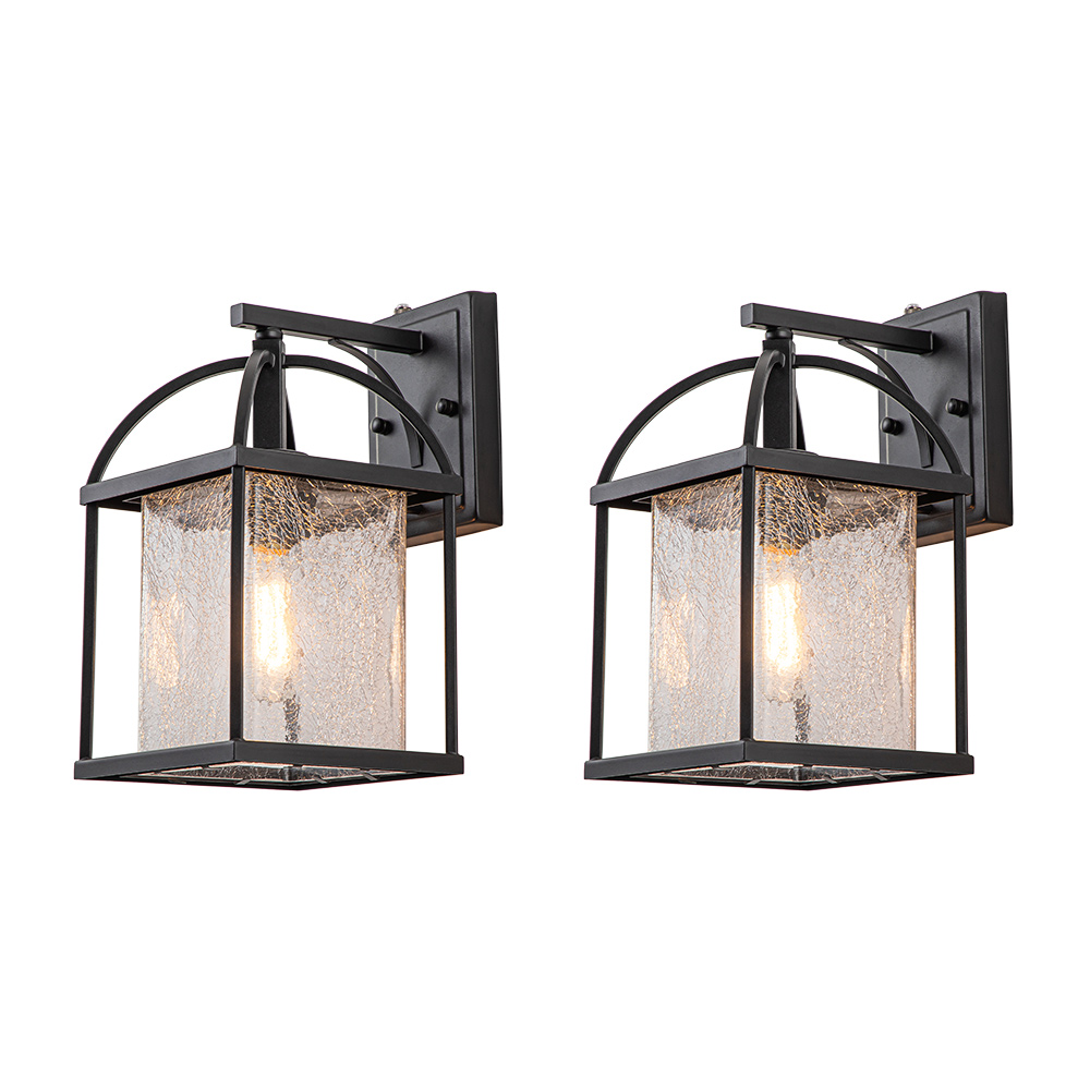 IP23 Outdoor Lantern Crackle Glass Shade Wall Sconce Waterproof Indoor Porch Light Fixture in Modern Style