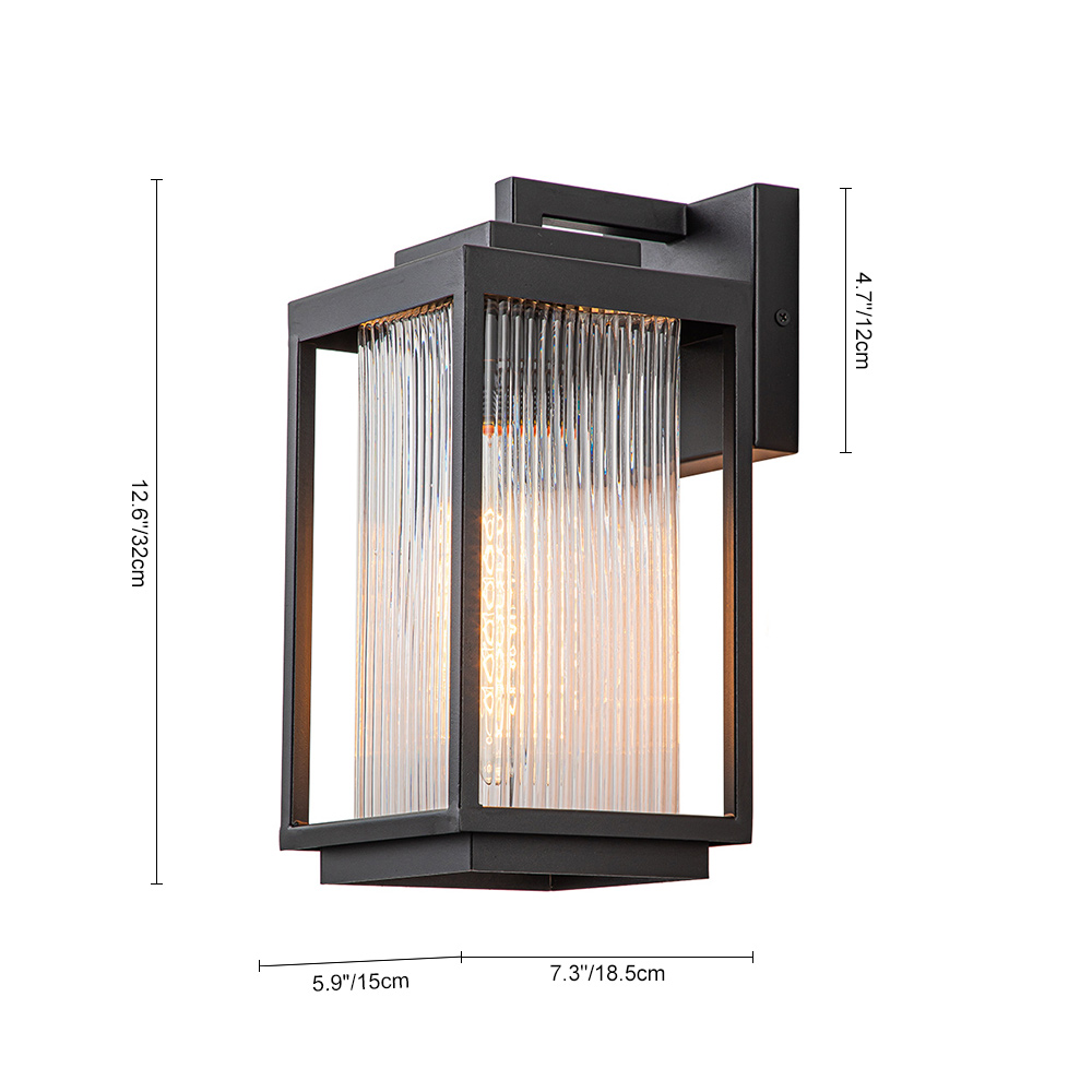IP23 Outdoor Lantern Striped Glass Shade Wall Sconce Waterproof Indoor Porch Light Fixture in Modern Style