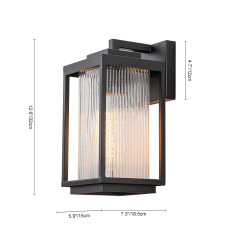 IP23 Outdoor Lantern Striped Glass Shade Wall Sconce Waterproof Indoor Porch Light Fixture in Modern Style