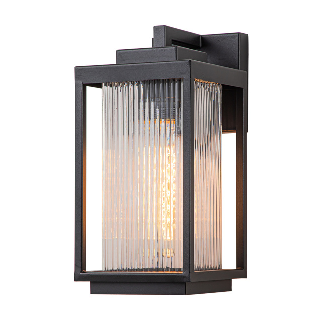 IP23 Outdoor Lantern Striped Glass Shade Wall Sconce Waterproof Indoor Porch Light Fixture in Modern Style