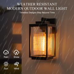 IP23 Outdoor Lantern Striped Glass Shade Wall Sconce Waterproof Indoor Porch Light Fixture in Modern Style