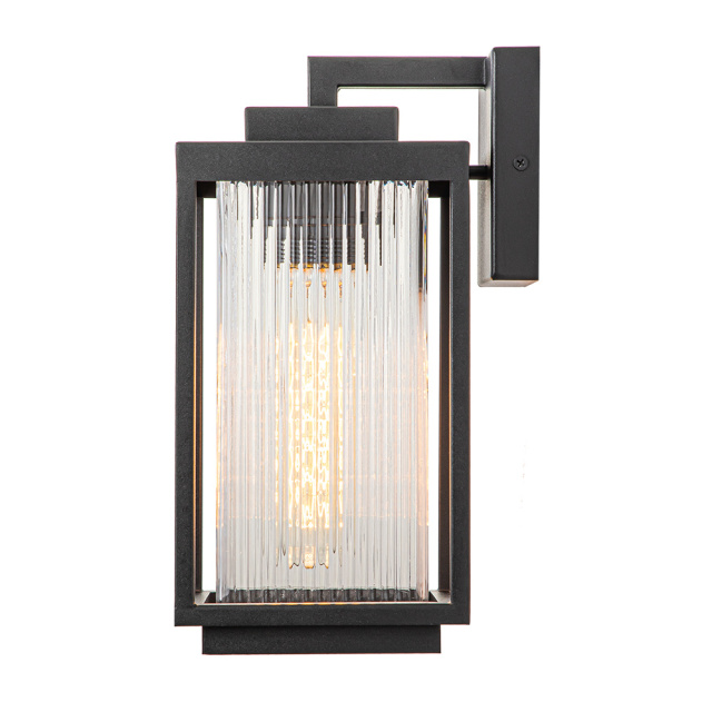 IP23 Outdoor Lantern Striped Glass Shade Wall Sconce Waterproof Indoor Porch Light Fixture in Modern Style