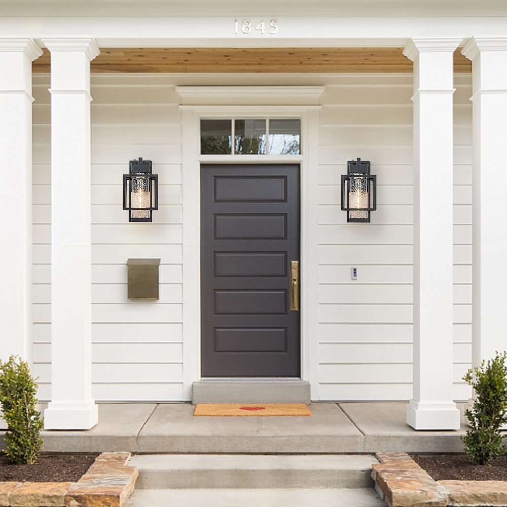 IP23 Outdoor Hammer Cage Glass Wall Sconce Waterproof Indoor Porch Light Fixture in Modern Style