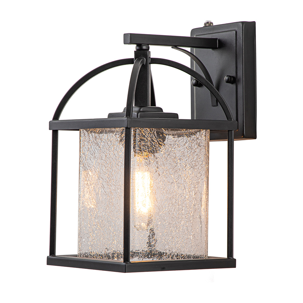 IP23 Outdoor Lantern Crackle Glass Shade Wall Sconce Waterproof Indoor Porch Light Fixture in Modern Style