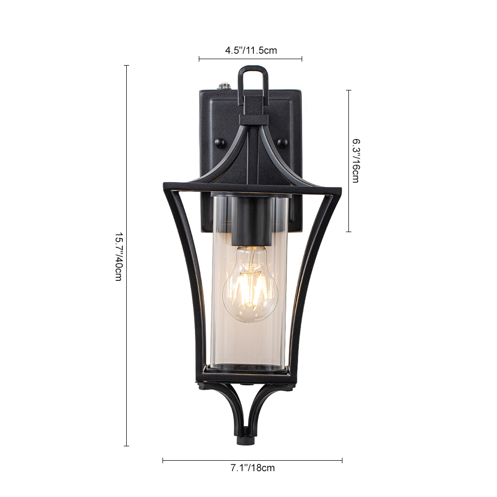 IP44 Modern Outdoor Lantern Wall Sconce Waterproof Indoor Porch Light Fixture with Dusk to Dawn