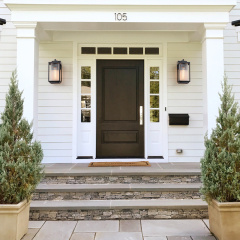 IP23 Outdoor Lantern Striped Glass Shade Wall Sconce Waterproof Indoor Porch Light Fixture in Modern Style