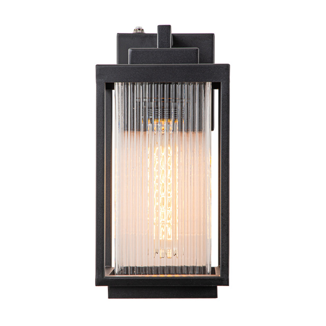 IP23 Outdoor Lantern Striped Glass Shade Wall Sconce Waterproof Indoor Porch Light Fixture in Modern Style