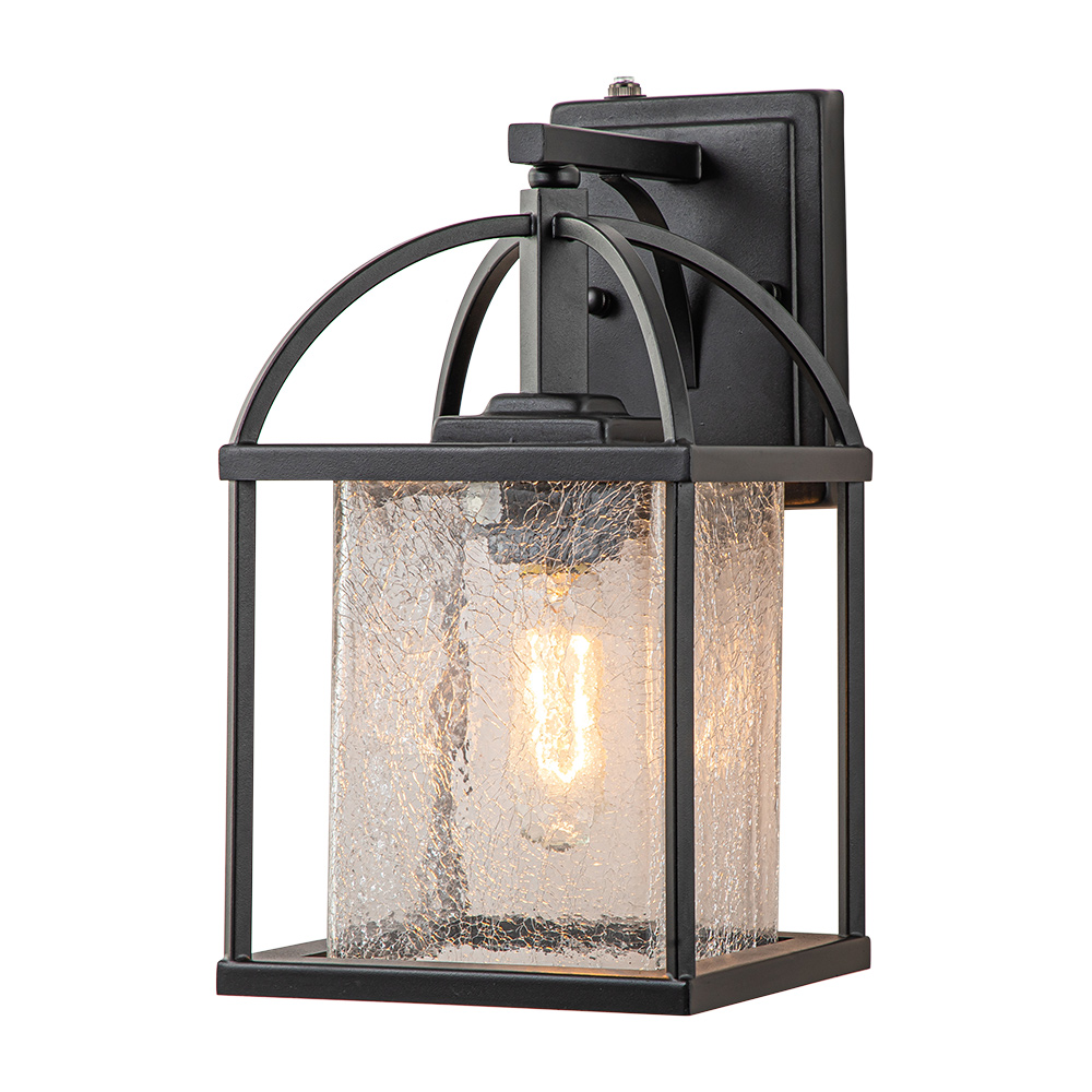 IP23 Outdoor Lantern Crackle Glass Shade Wall Sconce Waterproof Indoor Porch Light Fixture in Modern Style