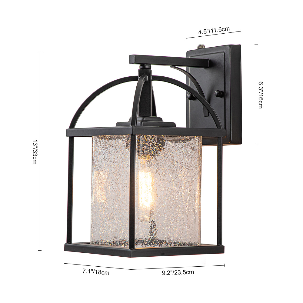 IP23 Outdoor Lantern Crackle Glass Shade Wall Sconce Waterproof Indoor Porch Light Fixture in Modern Style