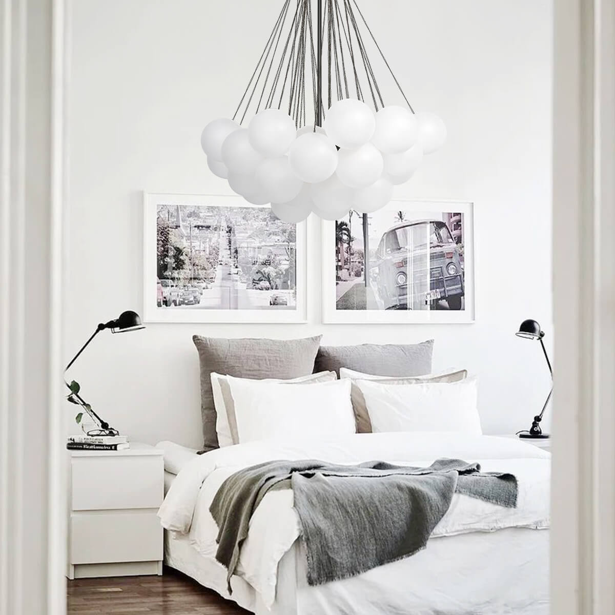 Modern Frosted Globe Bubble Chandelier Cluster Glass Ball Pendant Light Fixture for Dining Room/ Living Room
