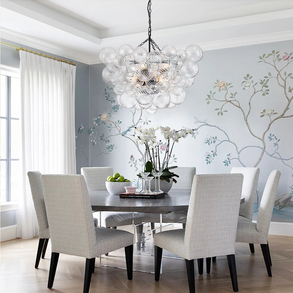 Black Glam Modern Bubble Chandelier Sputnik Cluster Glass Hanging Light Fixture for Dining Room Living Room Bedroom
