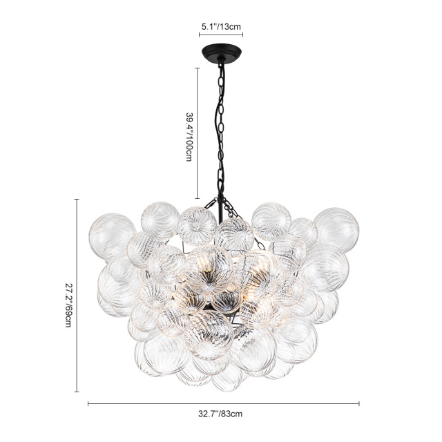 Black Glam Modern Bubble Chandelier Sputnik Cluster Glass Hanging Light Fixture for Dining Room Living Room Bedroom