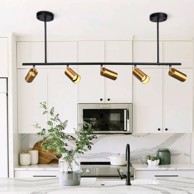 Modern 5-Light Track Lighting Kit Linear Chandelier in Black/Gold for Kitchen Island Dining Room Counter Bar