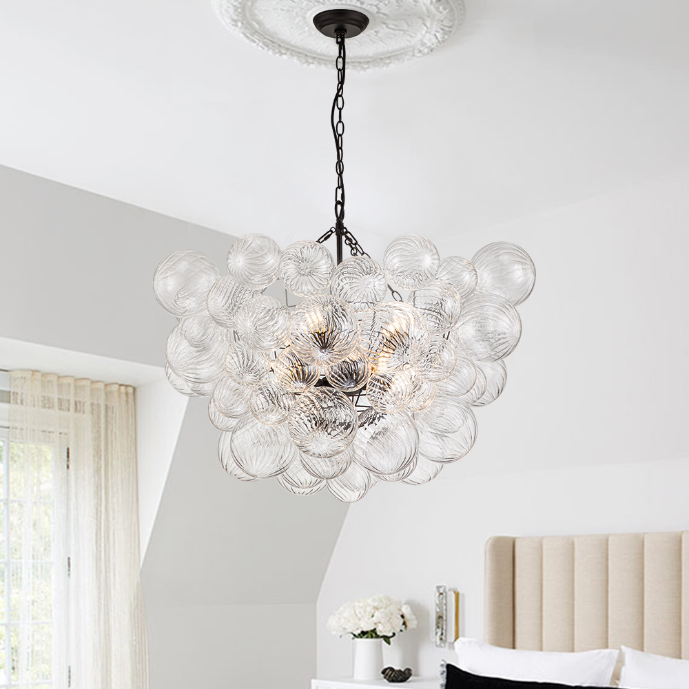 Black Glam Modern Bubble Chandelier Sputnik Cluster Glass Hanging Light Fixture for Dining Room Living Room Bedroom