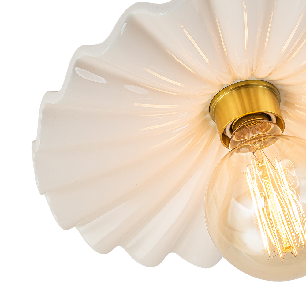 Glossy Modern Ruffled Pleated Semi-Flush Mount Scalloped Ceramic Ceiling Light for Dining Room Bedside Kitchen