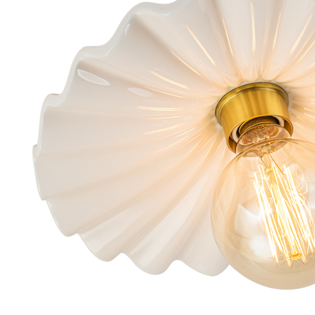 Glossy Modern Ruffled Pleated Semi-Flush Mount Scalloped Ceramic Ceiling Light for Dining Room Bedside Kitchen