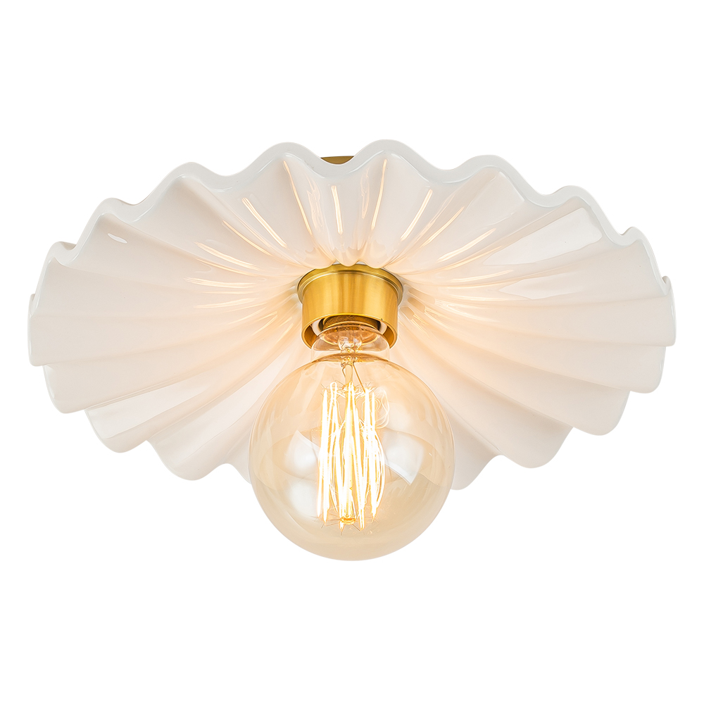 Glossy Modern Ruffled Pleated Semi-Flush Mount Scalloped Ceramic Ceiling Light for Dining Room Bedside Kitchen