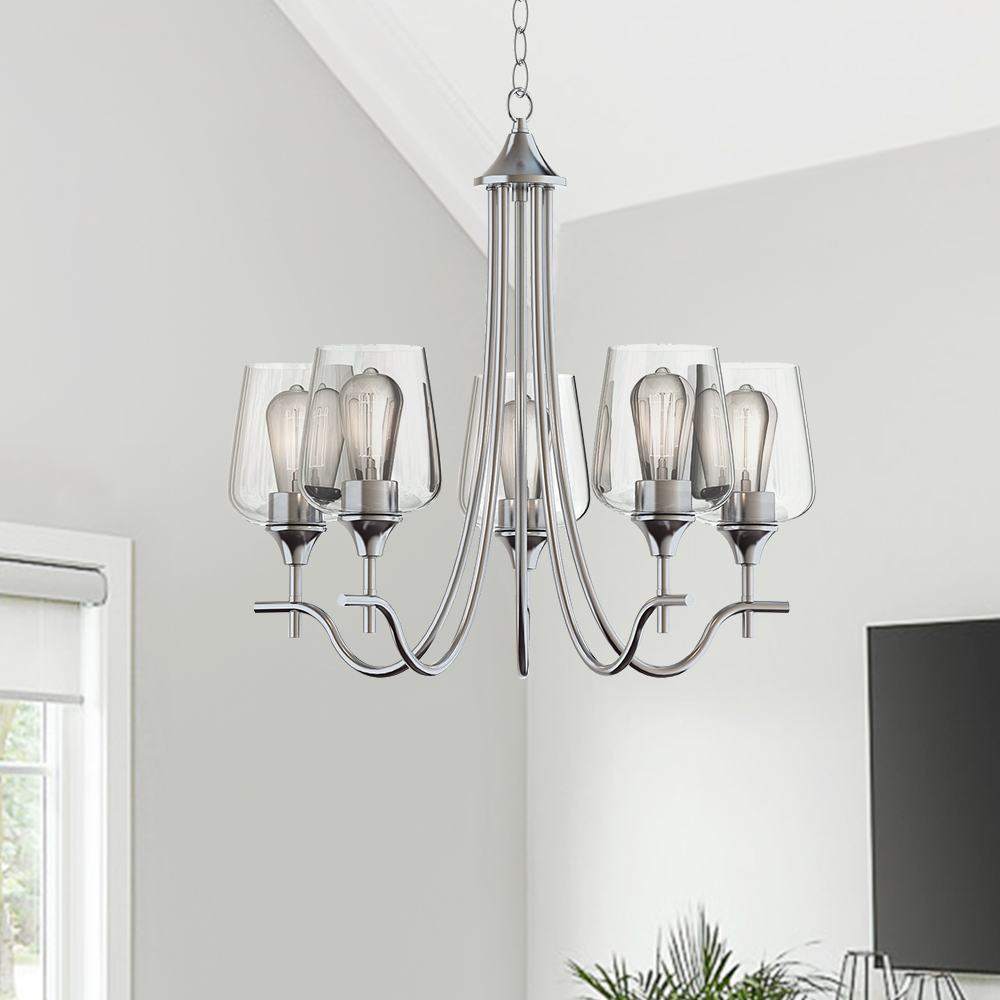 Traditional Modern Empire Candle Style Wine Glass Chandelier With Curved Arm Design For Living Room Dining Room Bedroom