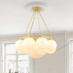 Designer Cloud 9-light Modern Glam Bubble Chandelier Cluster Hanging Light with Opal Globes for Living Room Dining Room Girls Room Kid's Bedroom