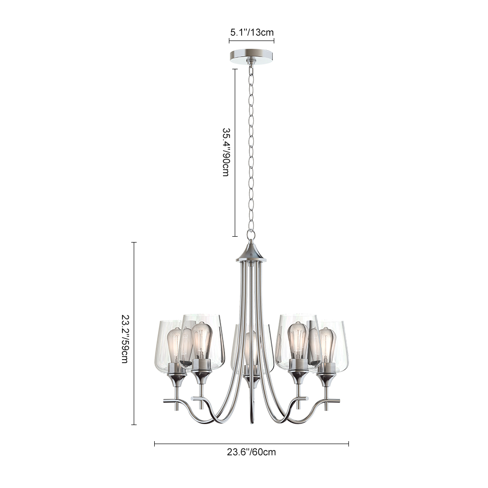 Traditional Modern Empire Candle Style Wine Glass Chandelier With Curved Arm Design For Living Room Dining Room Bedroom