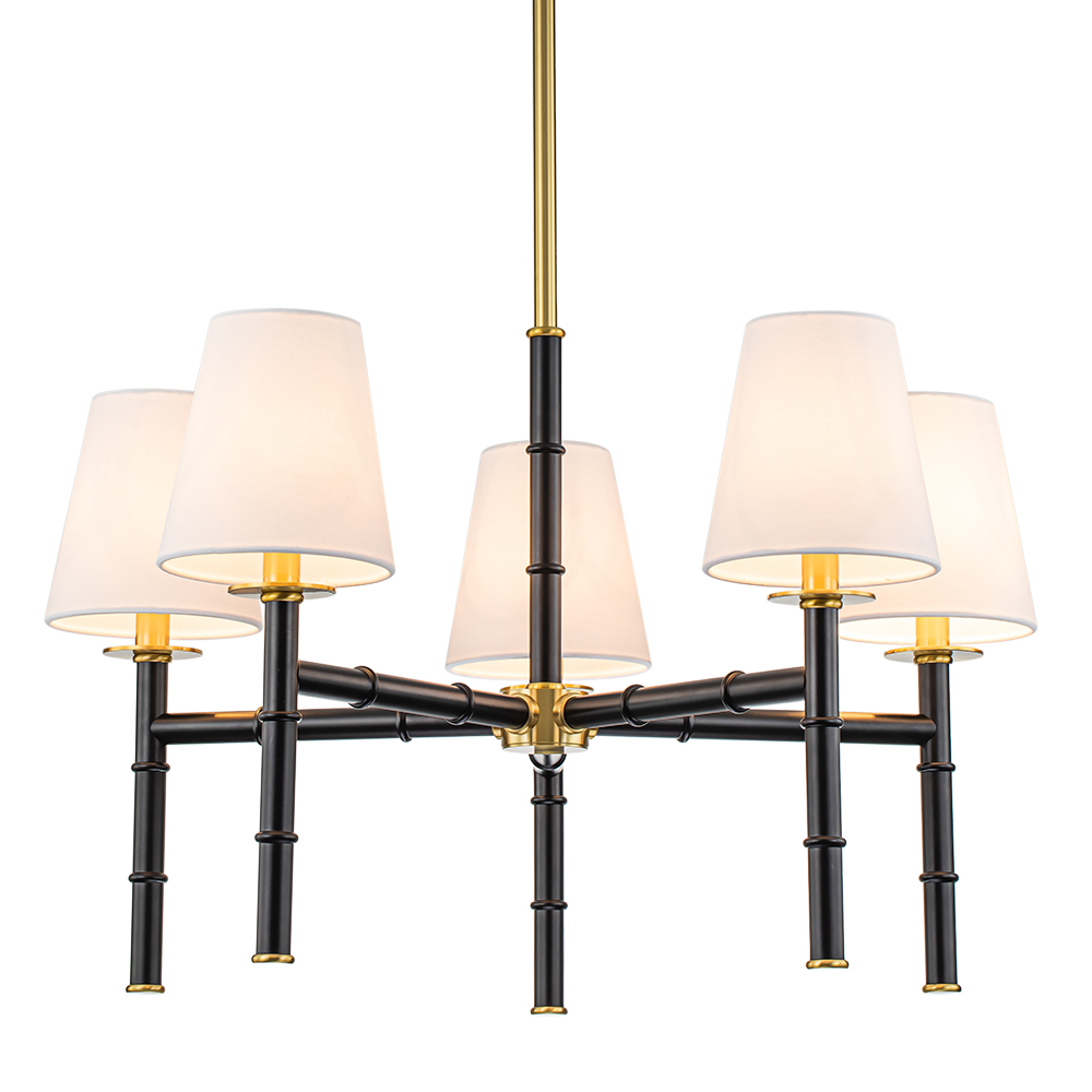 5-Light Mid-century Modern Bamboo-Shaped Chandelier with Cone Shades Design for Living Room/ Dining Room/ Bedroom