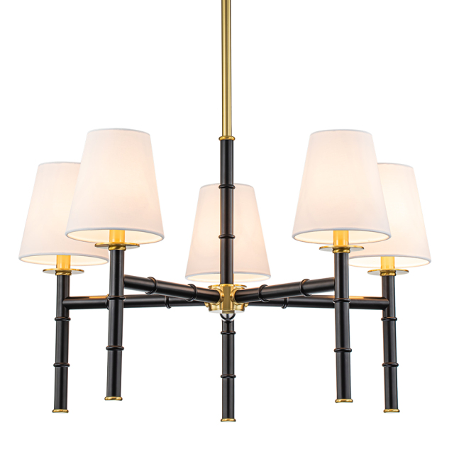 5-Light Mid-century Modern Bamboo-Shaped Chandelier with Cone Shades Design for Living Room/ Dining Room/ Bedroom