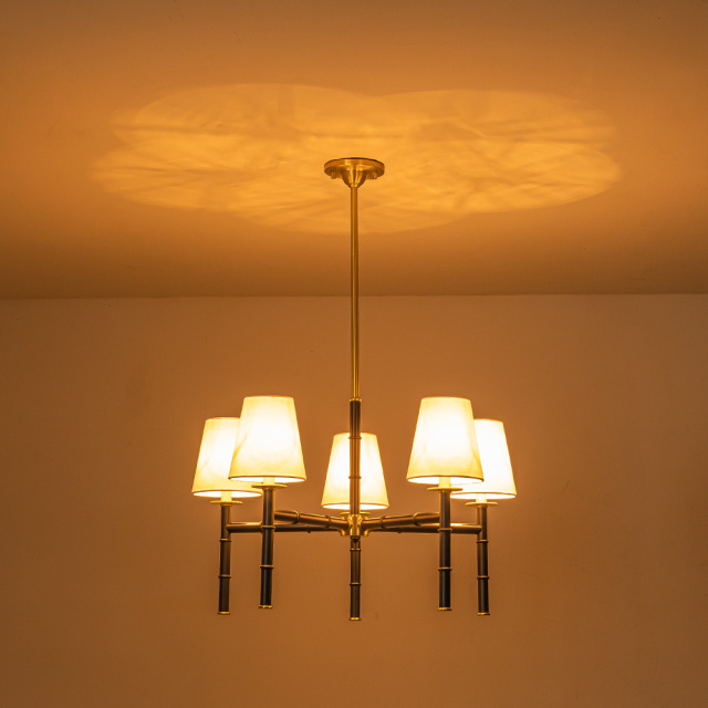 5-Light Mid-century Modern Bamboo-Shaped Chandelier with Cone Shades Design for Living Room/ Dining Room/ Bedroom