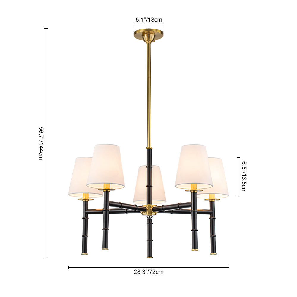 5-Light Mid-century Modern Bamboo-Shaped Chandelier with Cone Shades Design for Living Room/ Dining Room/ Bedroom