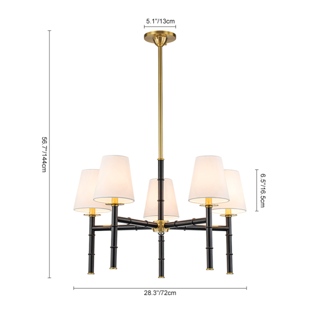 5-Light Mid-century Modern Bamboo-Shaped Chandelier with Cone Shades Design for Living Room/ Dining Room/ Bedroom