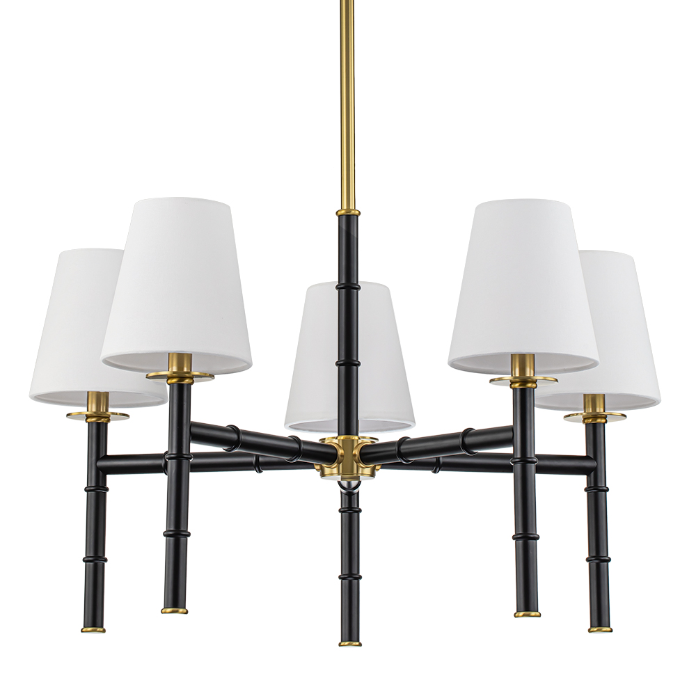 5-Light Mid-century Modern Bamboo-Shaped Chandelier with Cone Shades Design for Living Room/ Dining Room/ Bedroom