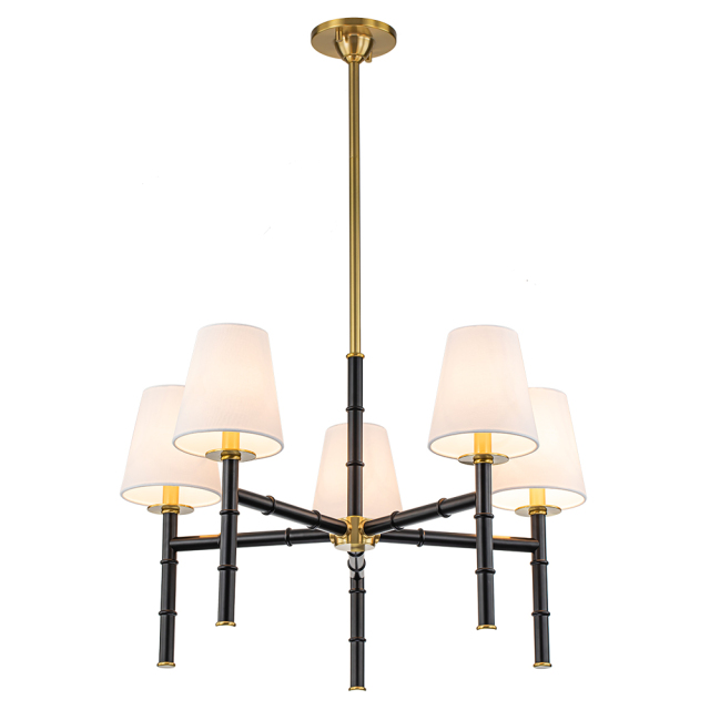 5-Light Mid-century Modern Bamboo-Shaped Chandelier with Cone Shades Design for Living Room/ Dining Room/ Bedroom