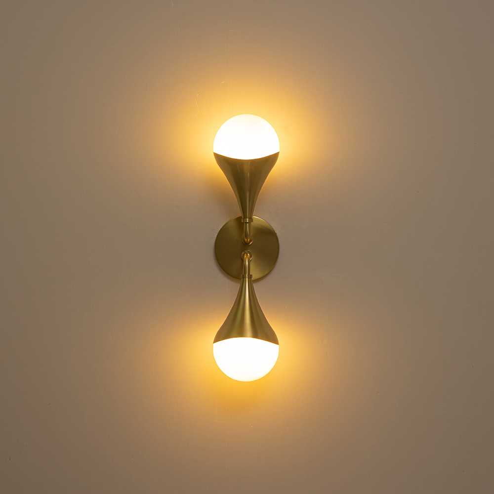2-Light Modern Teardrop Aged Brass Vanity Light Bracket Opal Globe Wall Sconce For Bedroom/ Bathroom/ Hallway/ Entryway