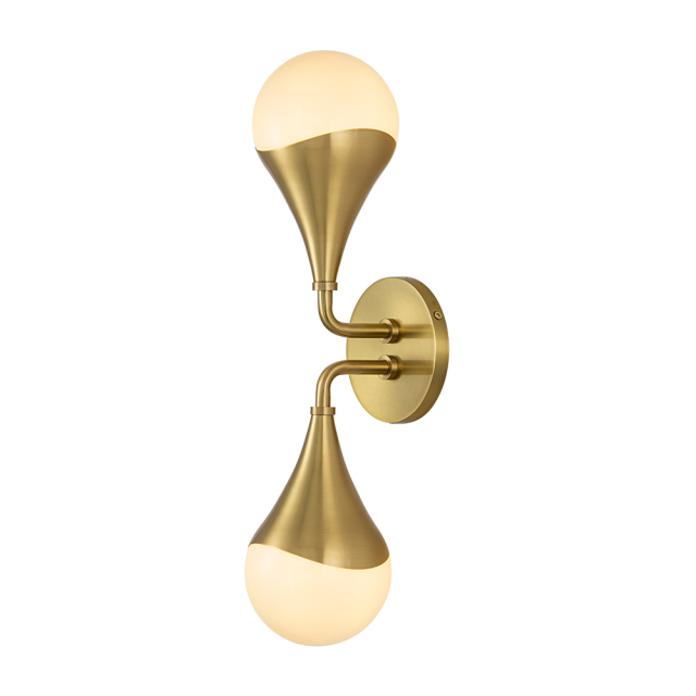 2-Light Modern Teardrop Aged Brass Vanity Light Bracket Opal Globe Wall Sconce For Bedroom/ Bathroom/ Hallway/ Entryway