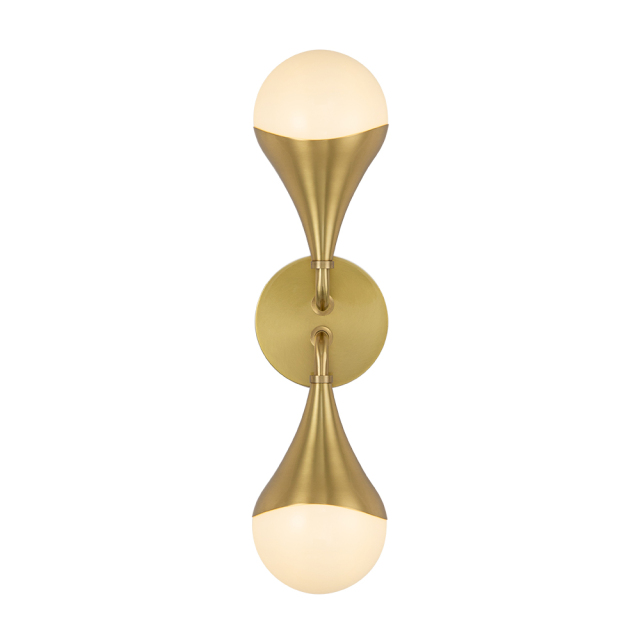 2-Light Modern Teardrop Aged Brass Vanity Light Bracket Opal Globe Wall Sconce For Bedroom/ Bathroom/ Hallway/ Entryway