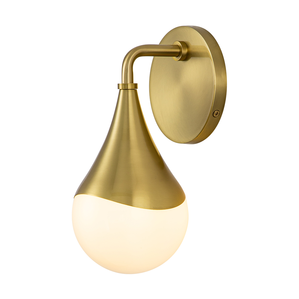 Modern Aged Brass Teardrop Vanity Light Opal Glass Globe Wall Sconce For Bedroom/ Bathroom/ Hallway/ Entryway