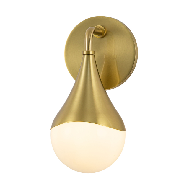 Modern Aged Brass Teardrop Vanity Light Opal Glass Globe Wall Sconce For Bedroom/ Bathroom/ Hallway/ Entryway