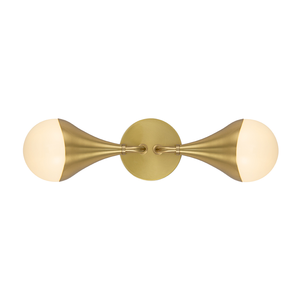 2-Light Modern Teardrop Aged Brass Vanity Light Bracket Opal Globe Wall Sconce For Bedroom/ Bathroom/ Hallway/ Entryway
