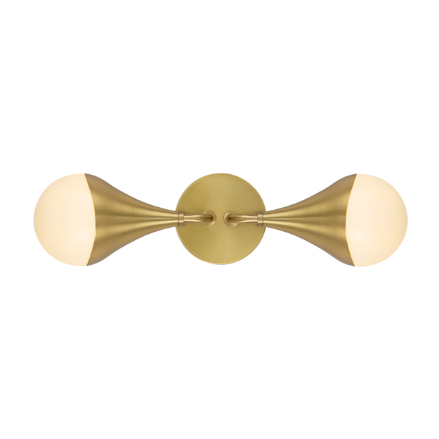 2-Light Modern Teardrop Aged Brass Vanity Light Bracket Opal Globe Wall Sconce For Bedroom/ Bathroom/ Hallway/ Entryway