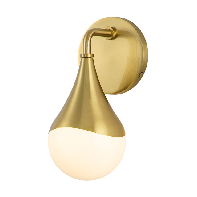 Modern Aged Brass Teardrop Vanity Light Opal Glass Globe Wall Sconce For Bedroom/ Bathroom/ Hallway/ Entryway