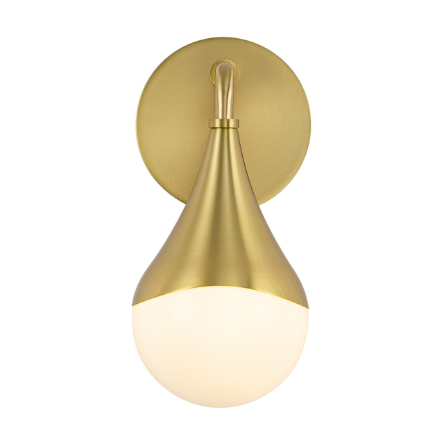 Modern Aged Brass Teardrop Vanity Light Opal Glass Globe Wall Sconce For Bedroom/ Bathroom/ Hallway/ Entryway