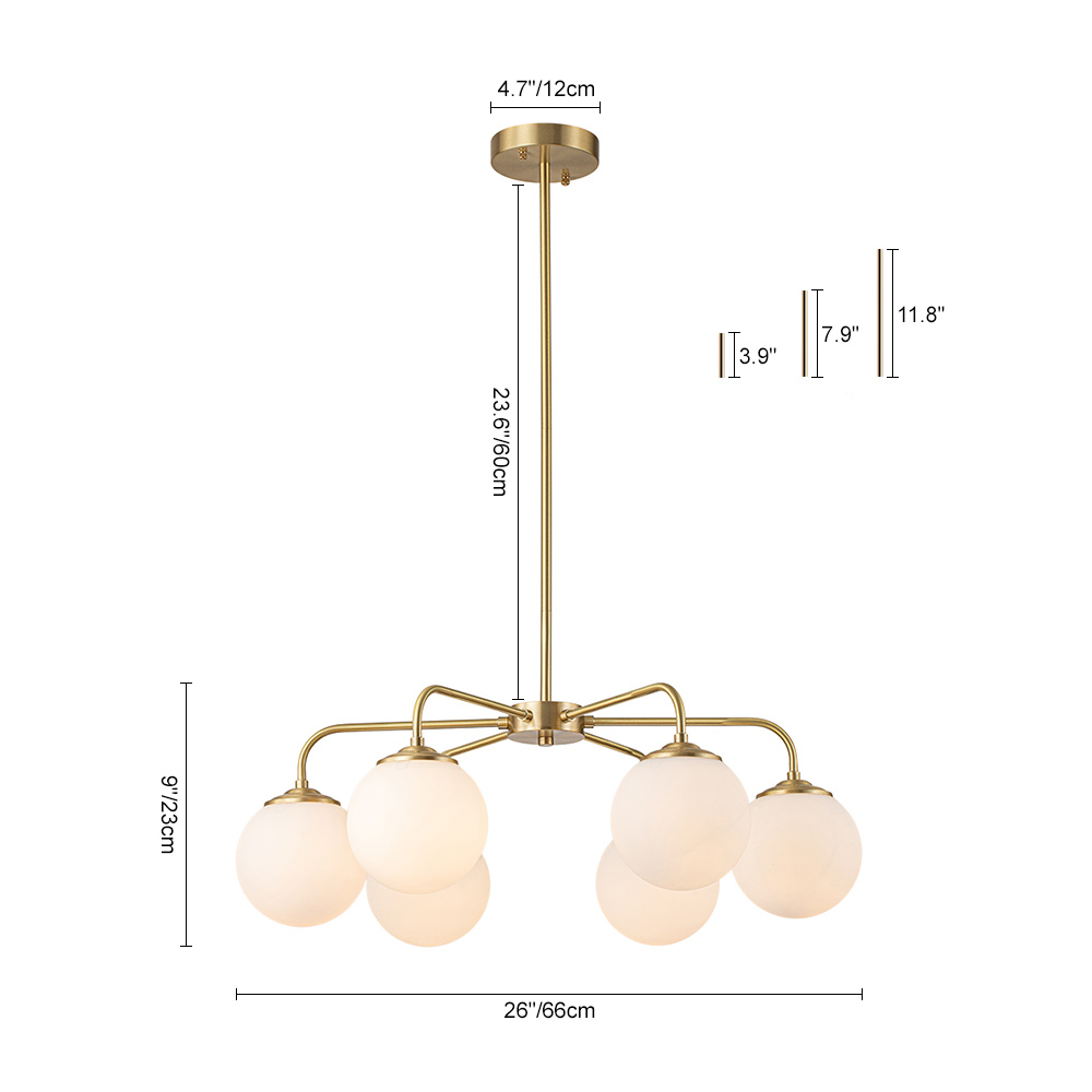 6-Light Modern Glam Bubble Chandelier Milky Glass Globe Hanging Light for Living Room Dining Room Dining Table